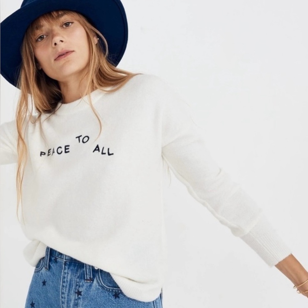 MADEWELL Peace To All Cream Sweater Wool Alpaca  SZ XS EUC